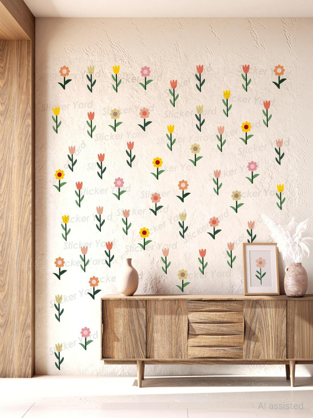 StickerYard StickerYard 152 cm 54 Mix Flowers Combo Wall Stickers For Decor Bedroom Living Kids Room Self Adhesive Sticker(Pack of 54) - Flipkart Deal