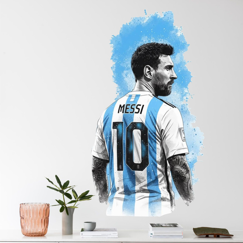 Decor Villa 58 cm Lionel Messi Argentina No 10 Football stickers Self Adhesive Sticker(Pack of 1)