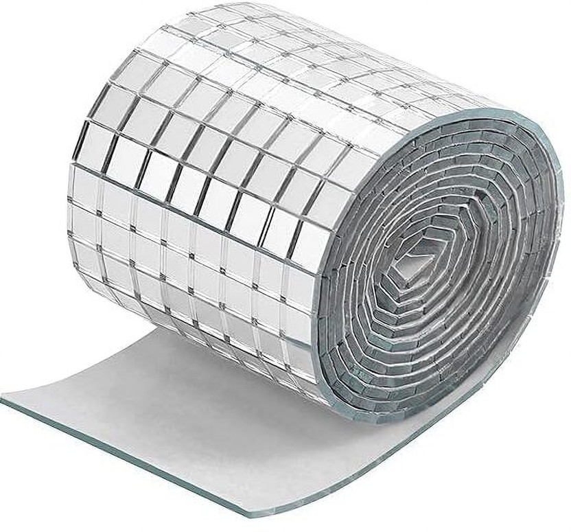grofly 100 cm Glass Silver Mirrors Mosaic Tiles Sticker for Craft Square Glass Tile Self Adhesive Sticker(Pack of 1)