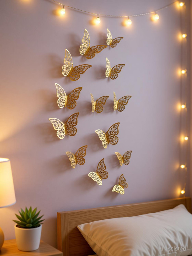 WEMOL 12 cm Golden Butterfly Sticker Butterflies for Room 3D Butterfly Wall Stickers Reusable Sticker(Pack of 12)