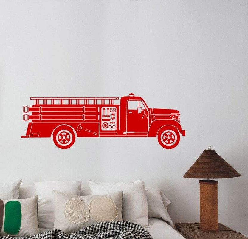 Xskin 100 cm Fire Truck Wall D Self Adhesive Sticker(Pack of 1)