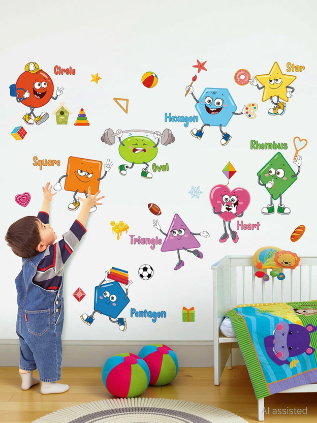 DREAM DECALS 120 cm Educational Cartoon Shapes Children's Room Learning Wall Sticker Self Adhesive Sticker(Pack of 1)