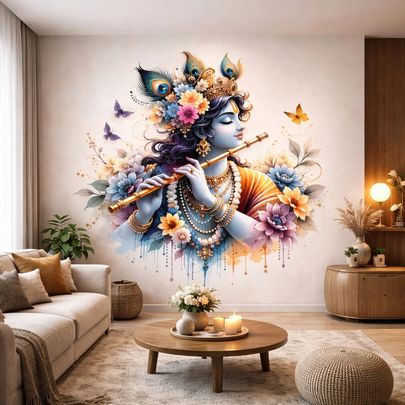 artisian inkwork 125 cm x 100 cm Waterproof Religious Vinyl Wallpaper(Multicolor)
