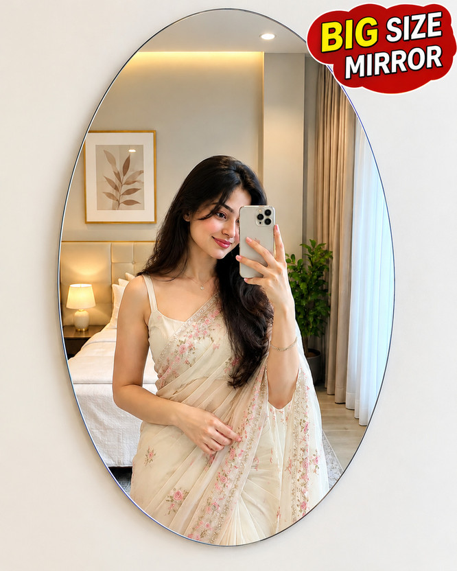 humdumstore 40 cm Lightweight Big Size Oval Mirror Sticker 40 X 30 cm Modern Decorative Bedroom Removable Sticker(Pack of 1)