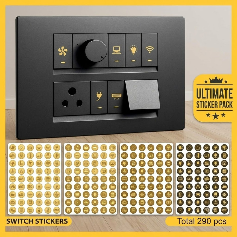 DKPRINTER DKPRINTER 1.5 inch Golden Vinyl Switchboard Self Adhesive Sticker(Pack of 290) - Flipkart Deal