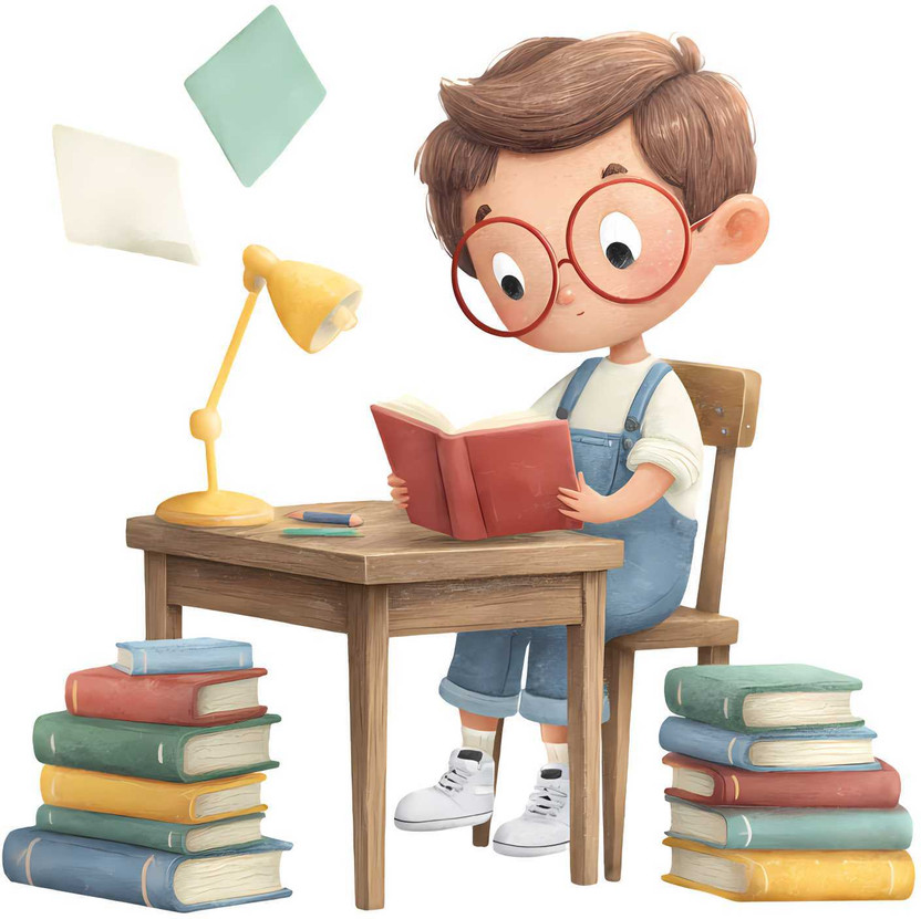 SkyOlla 60 cm Cute Study Boy at Desk Sticker – Reading Books Classroom Learning Theme Self Adhesive Sticker(Pack of 1)