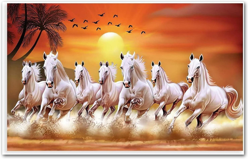 Seven Horse Sun Wall Poster For Home Decor Vinayl Sticker 300GSM Thick (13X19 inch) Paper Print(33.02 inch X 48.26 inch)