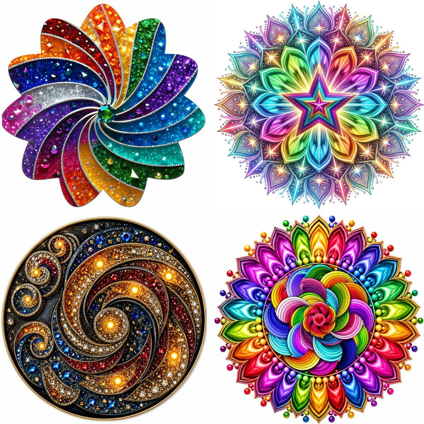 JONWELL 8 inch 4 Pcs Rainbow Mandala Rangoli Floor Sticker Set (8x8 Inch Each) Self Adhesive Sticker(Pack of 4)