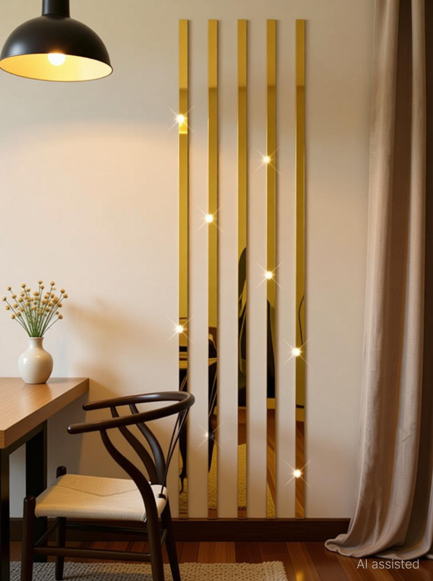 wall1ders 24 cm Strip Golden Mirror sticker for wall, Acrylic Sticker for wall Self Adhesive Sticker(Pack of 50)