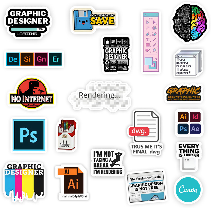 STICK STORE 2.8 inch Graphic Designer Creative Design Stickers for Laptop, Water Bottle, Journal Self Adhesive Sticker(Pack of 20)