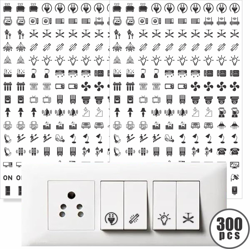 Stikor 1.5 cm Transparent Switch ID Stickers for Switch Boards, 52 Designs, Self Adhesive Sticker(Pack of 300)