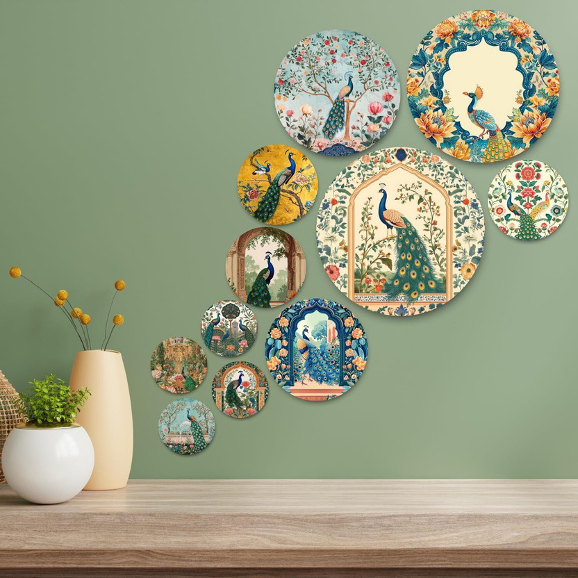SNDArt Set of 11 Modern Art Peacock Wall Decor Gift items Pack of 11(21 inch X 26 inch, Blue)