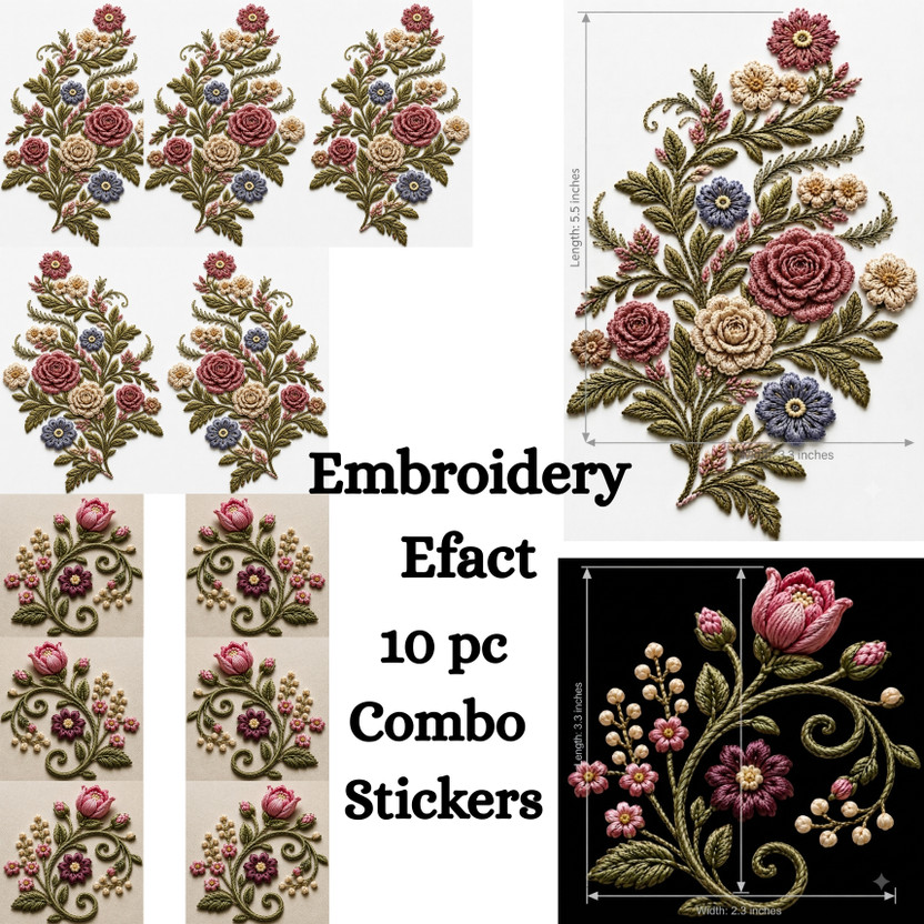 Littlebowshop 5 inch DTF iron On embroidery efact Stickers Self Adhesive Sticker(Pack of 10)