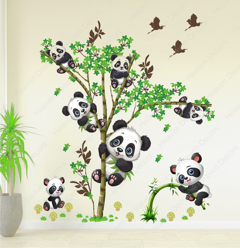 Heaven Decors 110 cm Kids Panda On Tree And Baby (Ideal Size On wall - 95 x 110 cm Self Adhesive Sticker(Pack of 1)