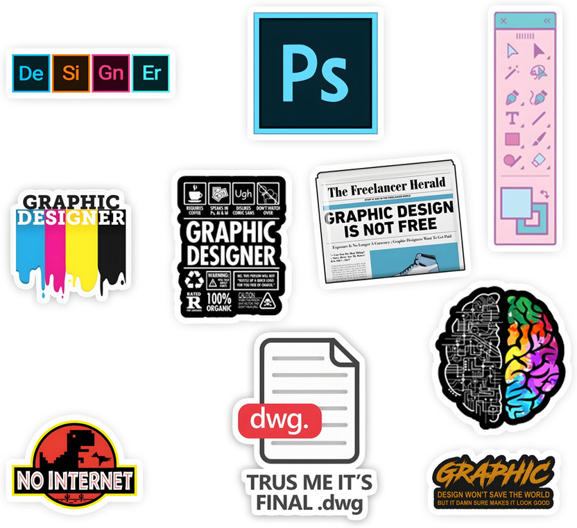 STICK STORE 2.8 inch Graphic Designer Creative Design Stickers for Laptop, Water Bottle, Journal Self Adhesive Sticker(Pack of 10)