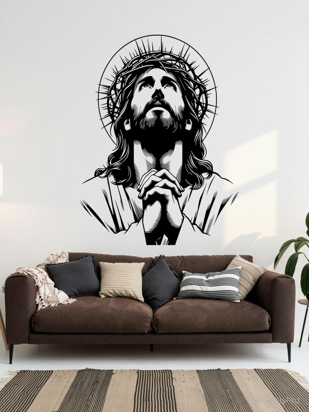 Annurcreation 24 inch Jesus christ Wall sticker for Hall, Living room, bed room Self Adhesive Sticker(Pack of 1)