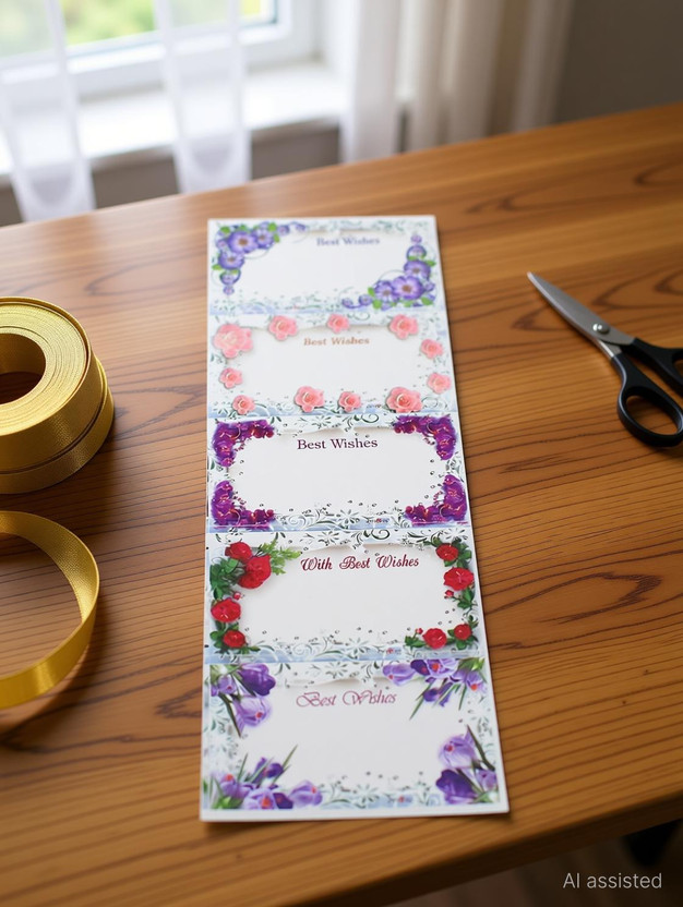 Happie Shopping 8.89 cm Elegant Paper Best Wishes Sticker Tag Suitable for Gift Wrapping and Cover Notes -Set of 5 Designs x 10 Self Adhesive Sticker(Pack of 5)
