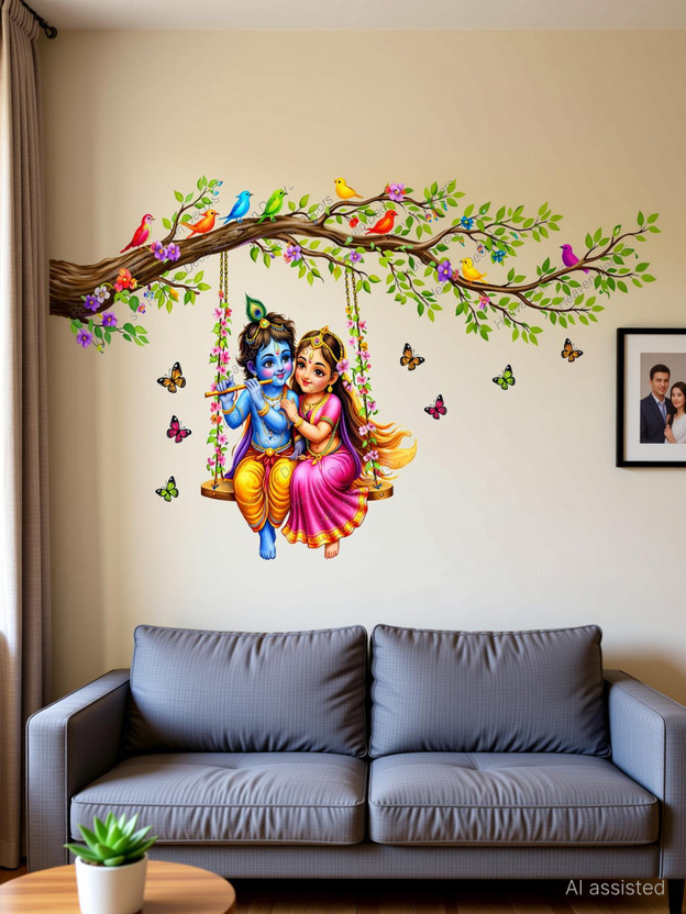 Heaven Heaven Decors 98 cm Radha Krishna Swing On Tree Branch Stickers (Ideal Size On wall - 98 x 50 cm Self Adhesive Sticker(Pack of 1) - Flipkart Deal