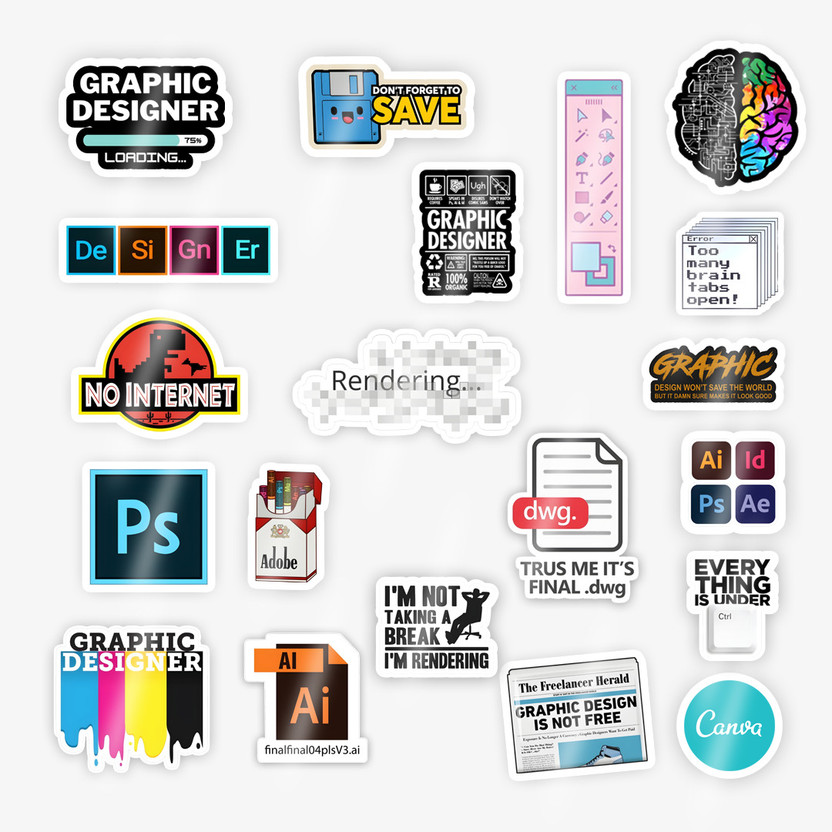 STICK STORE 2.8 inch Graphic Designer Creative Design Stickers for Laptop, Water Bottle, Journal Self Adhesive Sticker(Pack of 20)
