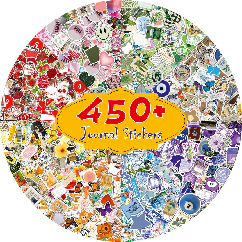 Decor vibe 3.62 cm Vintage Aesthetic Scrapbook Stickers for Journal Diary Planner and DIY Crafts Reusable Sticker(Pack of 450)