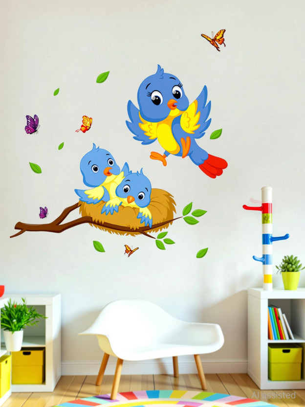 Aquire 80 cm Happy Birds Family Wall Decor For Kids Bedroom Decoration Vinyl Self Adhesive Sticker(Pack of 1)