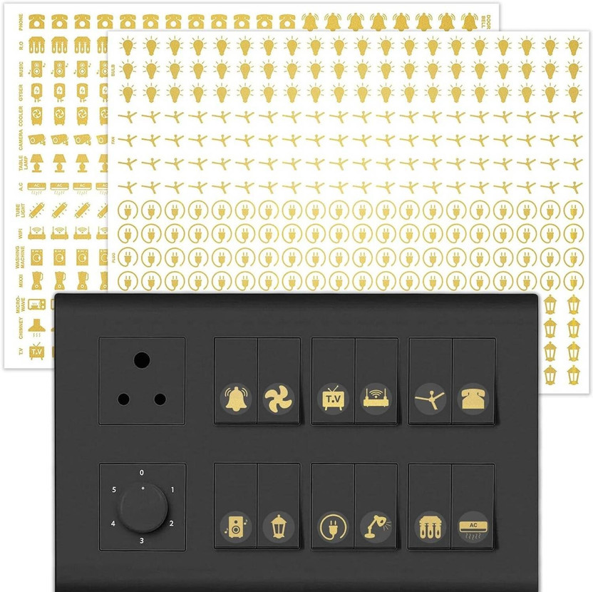 UNAAR 1.5 cm Embossed Royal Gold Decorative Switch Stickers Self Adhesive Sticker(Pack of 350)