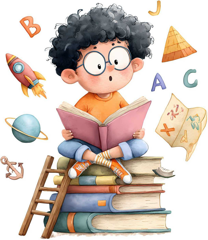 TripodBrothers 60 cm Cute Reading Boy Wall Sticker – Learning Theme Vinyl Décor for Classroom Self Adhesive Sticker(Pack of 1)