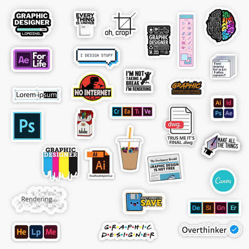 STICK STORE 2.8 inch Graphic Designer Creative Design Stickers for Laptop, Water Bottle, Journal Self Adhesive Sticker(Pack of 30)