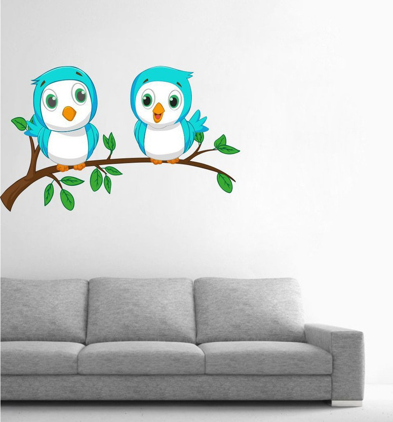 Decor Villa 93.98 cm two cute baby birds Multicolor (23 Inch X 37 Inch) Sticker(Pack of 1)