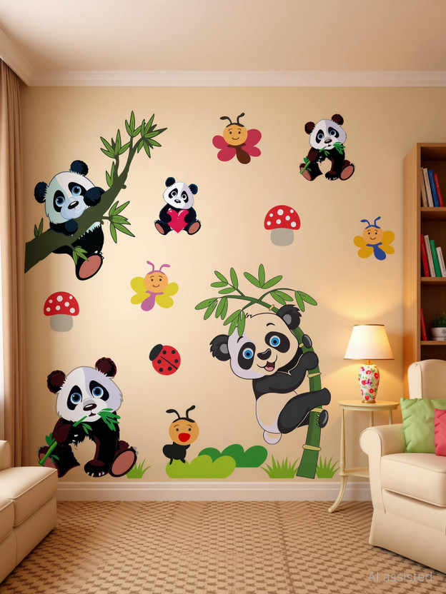 Decor hubb 136 cm Beautiful Panda set Wall Sticker For Kids room ( 136 cm x 130 cm ) Self Adhesive Sticker(Pack of 1)