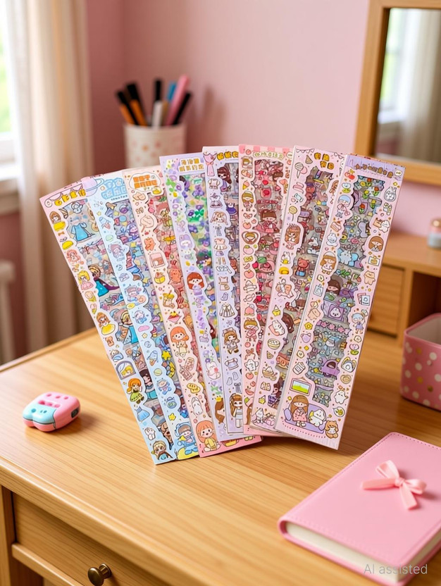 Mira Farmcraft 8 cm Cute Cartoon Theme Kawaii Stickers 20 PET Sheets for Journal, Project, Scrapbook Self Adhesive Sticker(Pack of 1)