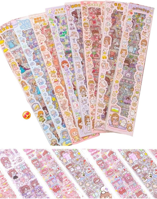 HouseOfCommon 8 inch Cute Cartoon Theme Kawaii Stickers 20 PET Sheets for Journal, Project, Scrapbook Self Adhesive Sticker(Pack of 1)