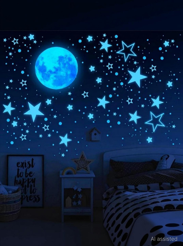 Global Choice 62 cm Wonderful StarryNight Glow in the Dark Stars Vinyl Stickers Glow in the Dark Sticker(Pack of 4)
