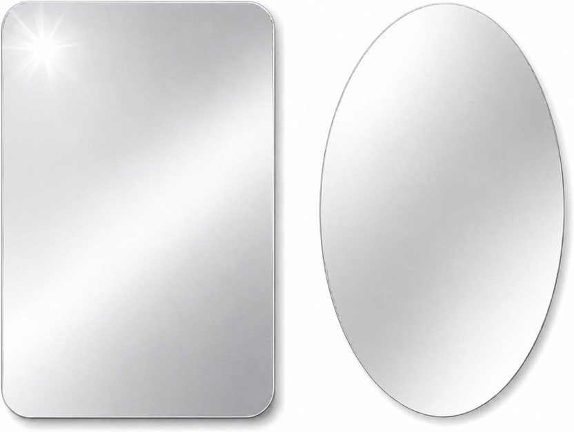humdumstore 40 cm Acrylic Mirror Sheets Rectangle + Oval Wall Mirror Combo Non-Glass Sticker Self Adhesive Sticker(Pack of 2)