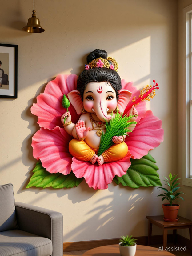 DecorAura 51 cm Lord Ganesh Wall Sticker Self Adhesive Sticker(Pack of 1)