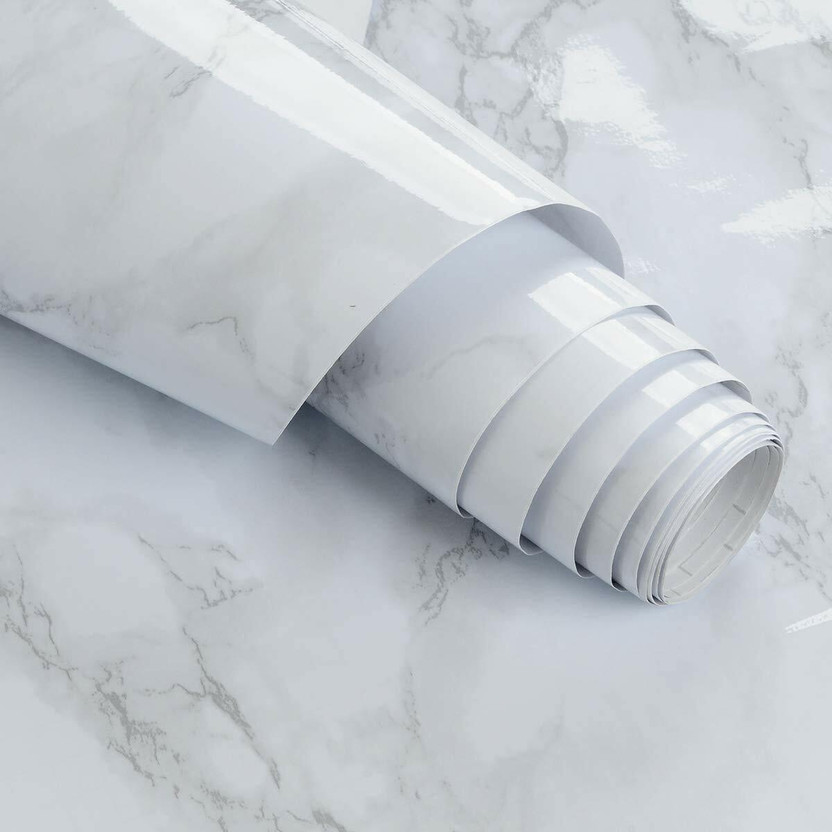 Pramukh Ashish 203.2 cm 60 x 200 CM White Marble Contact Paper Vinyl Wrap Granite Wallpaper Self Adhesive Sticker(Pack of 1)