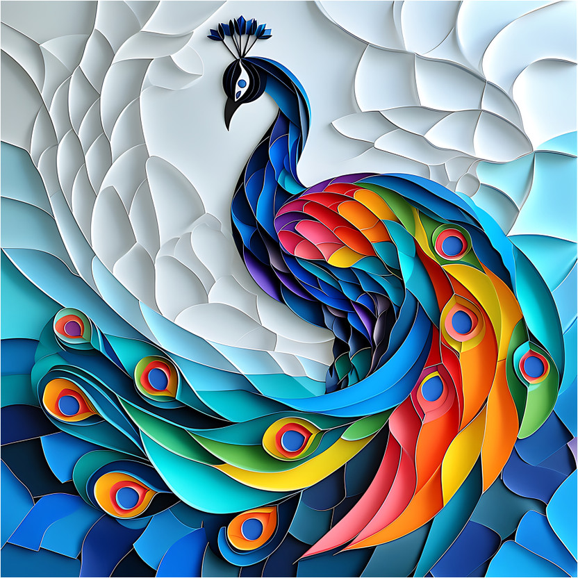 EXO DECOR 18 inch Peacock_Origami 3D Animals Decorative Wall Sticker for Home, Living Room Self Adhesive Sticker(Pack of 1)