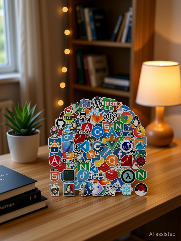 WEELIN 15.6 inch Programming Developer Sticker Pack | Coding Languages, Tech Logos & Funny Self Adhesive Sticker(Pack of 50)