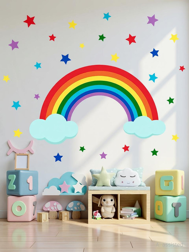 Aquire 60.96 cm Rainbow & Stars Wall Sticker for Kids – Removable Vinyl Decal for Room Décor Self Adhesive Sticker(Pack of 1)