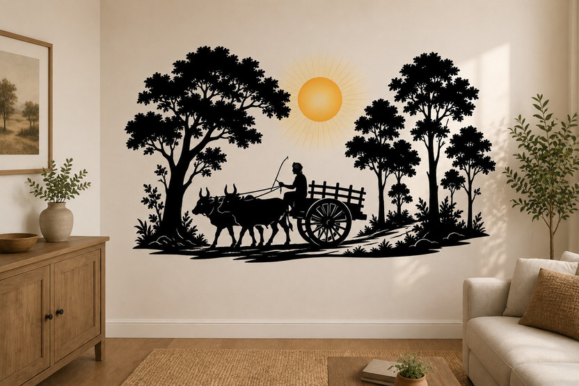 RadhaCreations RadhaCreations 36 inch Village Bullock Cart Wall Sticker Traditional Rural Scenery Wall Sticker Self Adhesive Sticker(Pack of 1) - Flipkart Deal