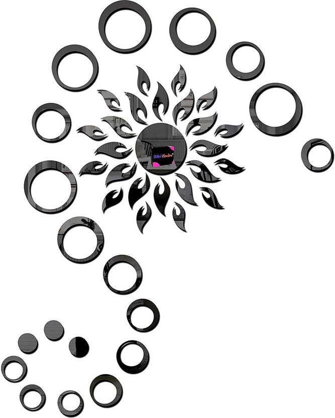 Mirror Sticker Sun with 2 set Ring Black 3D Mirror Stickers Wall