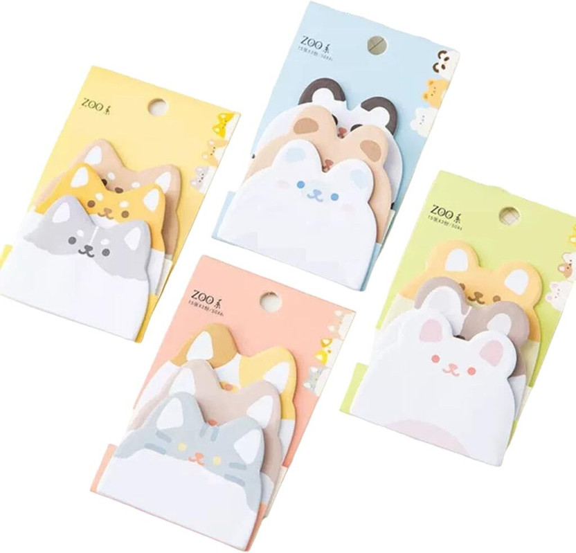 Samvardhan Animal Character Sticky Note Pads Notes Study School Accessories Pack of 4 180 Sheets Regular, 12 Colors(Set Of 1, Multicolor)