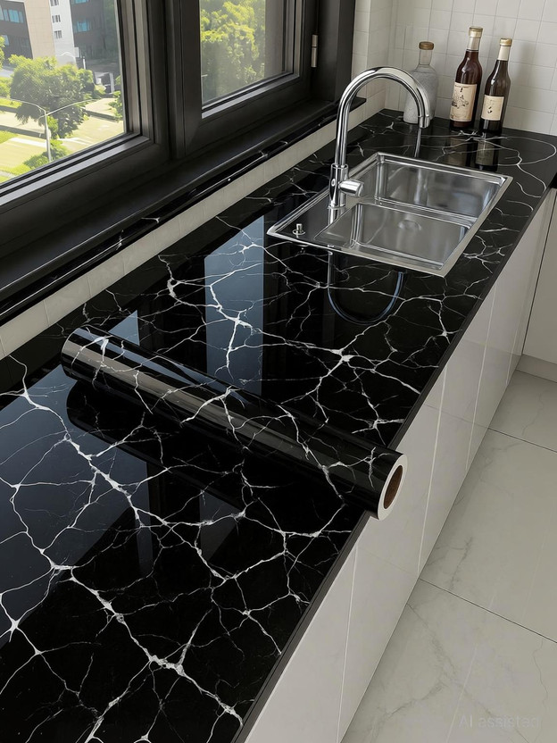 Onbet 200 cm Self Adhesive Glossy Marble Foil Waterproof Sticker For Kitchen And Home Self Adhesive Sticker(Pack of 1)