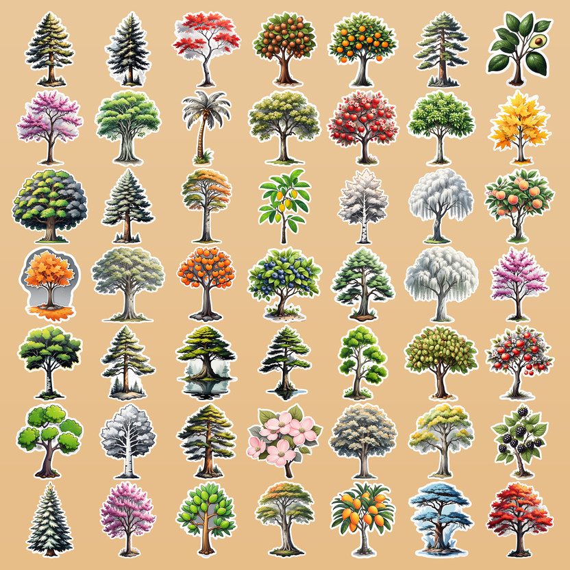 Velqiro 4.72 cm Seasonal Trees Landscape Art Sticker Collection Reusable Sticker(Pack of 60)