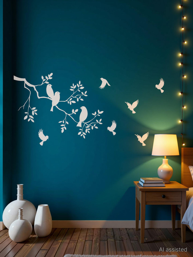 Heaven Decor1 103 cm Flying birds white Wall Sticker And bird on tree Non-Reusable Sticker(Pack of 1)