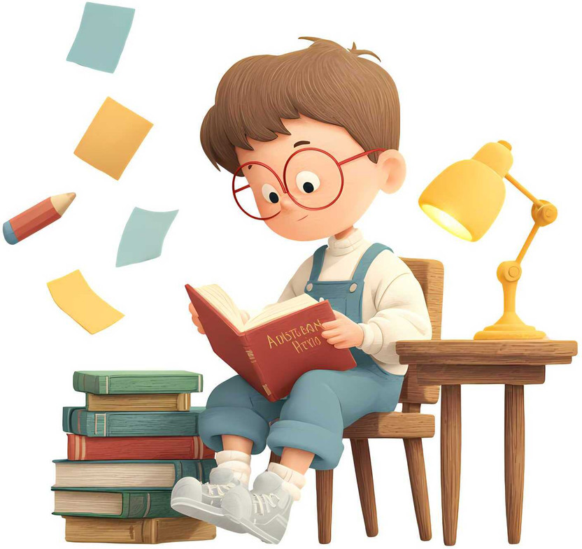GovardhanSons 60 cm Cute Boy Reading at Desk Wall Sticker – Study Theme Vinyl Classroom Décor Self Adhesive Sticker(Pack of 1)