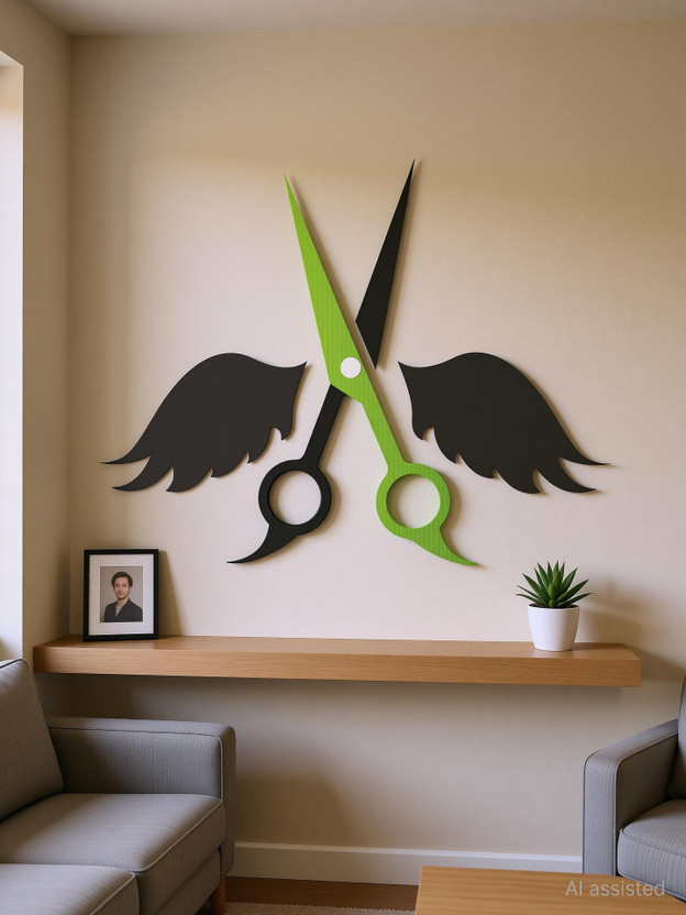 The Decor house 99 cm Barbershop Scissor Hair Salon Wall Stickers Self Adhesive Sticker(Pack of 1)