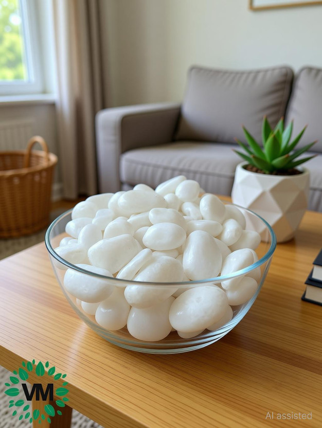 VM ENTERPRISES Decorative White Pebbles 1kg – Glossy Stones for Aquarium, Garden & Home Décor Polished Asymmetrical Quartz Pebbles(White 1 kg)