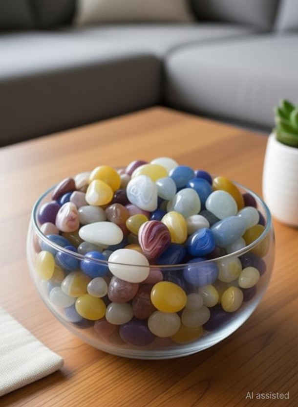 PIKVY Decorative Shiny Polished Smooth Small Size Onyx Stone Pebble For Aquarium Fish Tank Plant Pots Garden Home Table & Outdoor Decoration Polished, Regular Asymmetrical, Round, Oval Onyx Pebbles(Multicolor 500 g)
