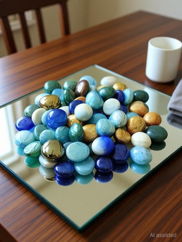 PIKVY Pebble Stone Glossy Finish Decorative Shiny Glass Pebbles for Home, Aquarium, Vase Filler, Garden & Outdoor Decoration Polished, Regular Round, Oval Crystal, Fire Glass Pebbles(Multicolor 1 kg)